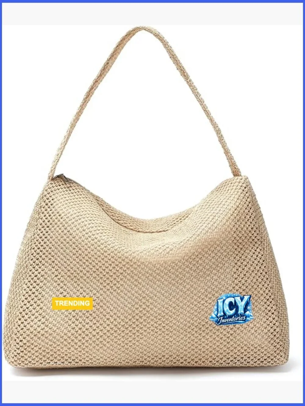 Handwoven Straw Hobo Shoulder Purse with Zipper Closure
